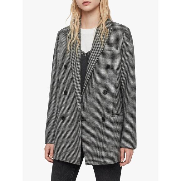 ALLSAINTS Astrid Plaid Double Breasted oversized Blazer Size 2 Tailored Gray - Picture 2 of 9